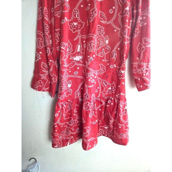 Current/Elliot "The Tenant" Red Print Back Cutout Cotton Ruffle Hem Dress Large - Picture 16 of 16
